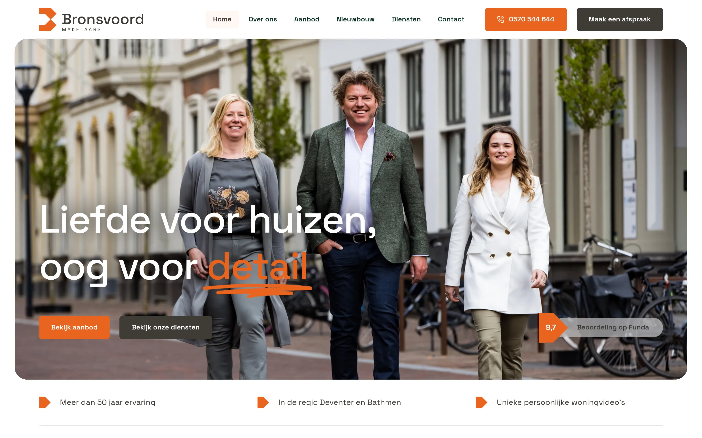 Homepage van de nieuwe website van Bronsvoord Makelaars.